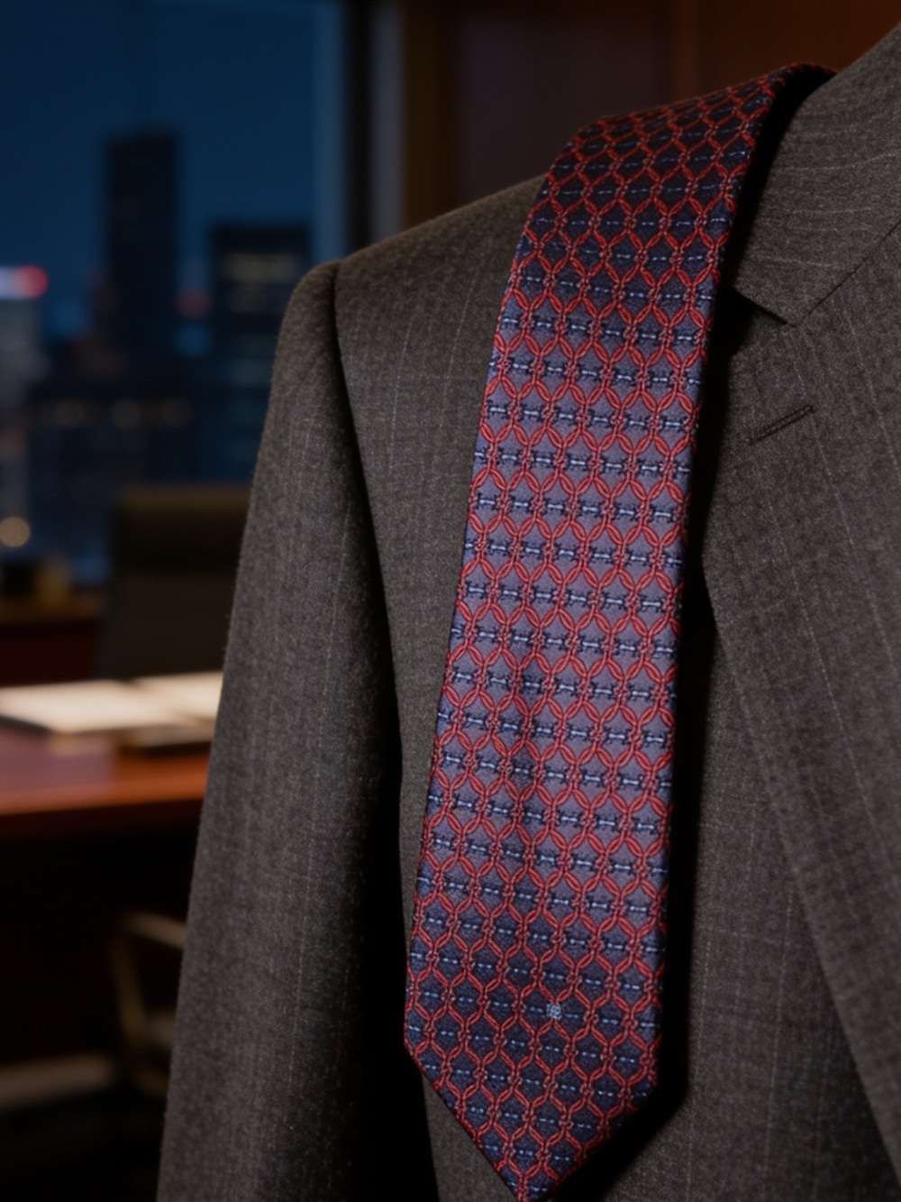 Celine Red and White Geometric Men's Tie silk